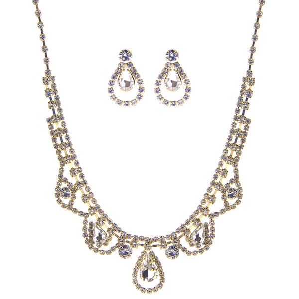 Rhinestone Bridal Teardrop Necklace Earring Set
