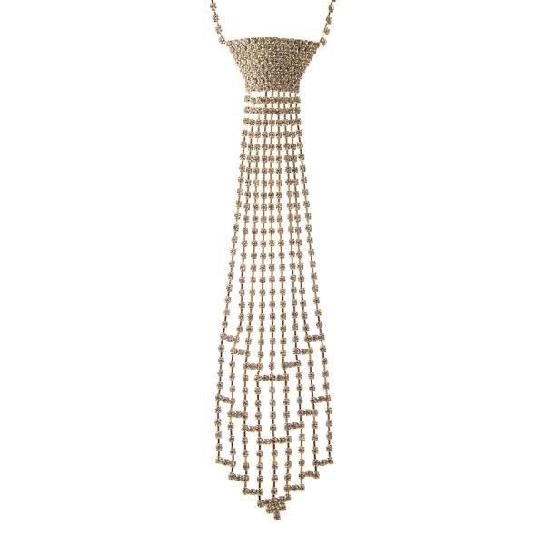 Rhinestone 4mm Fringe Tie Necklace