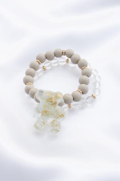 Teddy Bead Wood Bead Bracelet Set
