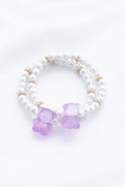Double Teddy Bear Charm Pearl Bead Bracelet