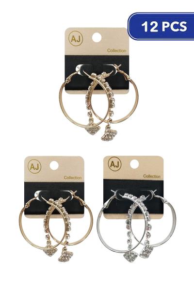 Metal Rhinestone Hoop Earring (12 Units)