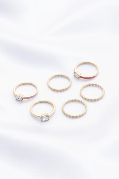 OVAL CRYSTAL ENAMEL METAL RING SET