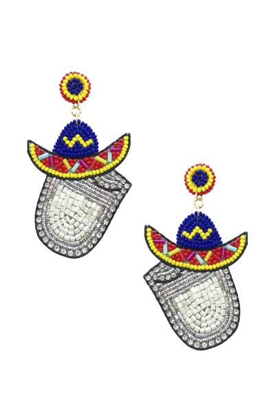 Seed Bead Rhinestone With Mexican Hat Earring