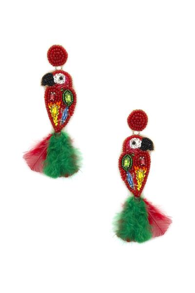Seed Bead Parrot Dangle Earring