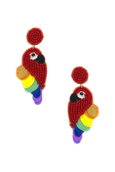 Seed Bead Parrot Dangle Earring