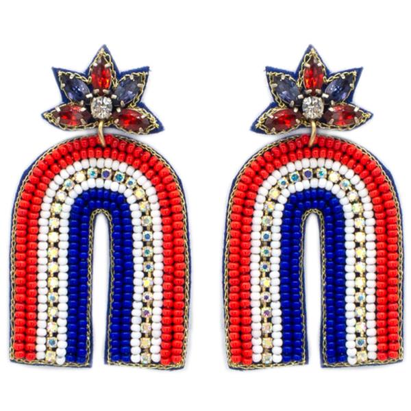 Seed Bead American Flag U Dangle Earring