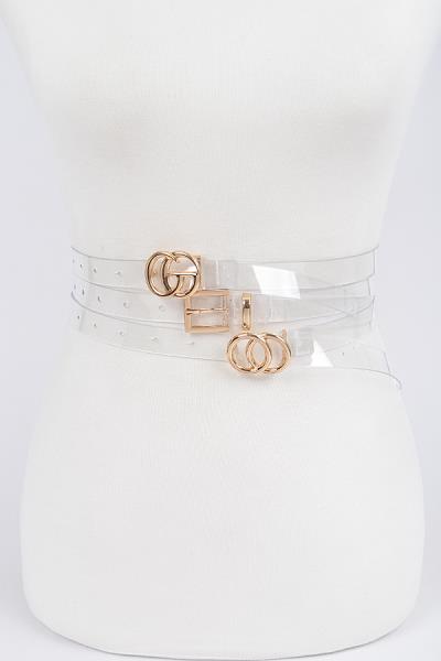 FASHION CLEAR MULTI BUCKLE BELT TRIO SET
