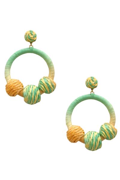Straw Round Ball Dangle Earring