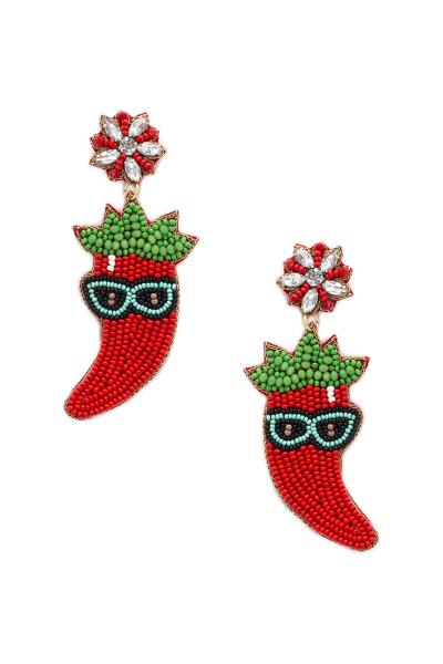 Seed Bead Pepper Dangle Earring