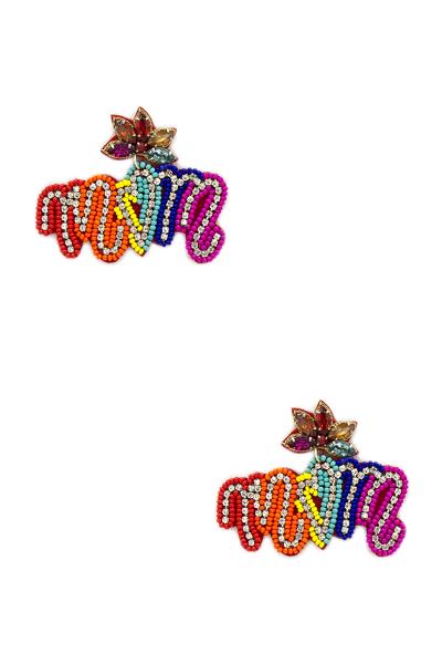 Mom Seed Bead Rhinestone Dangle Earring