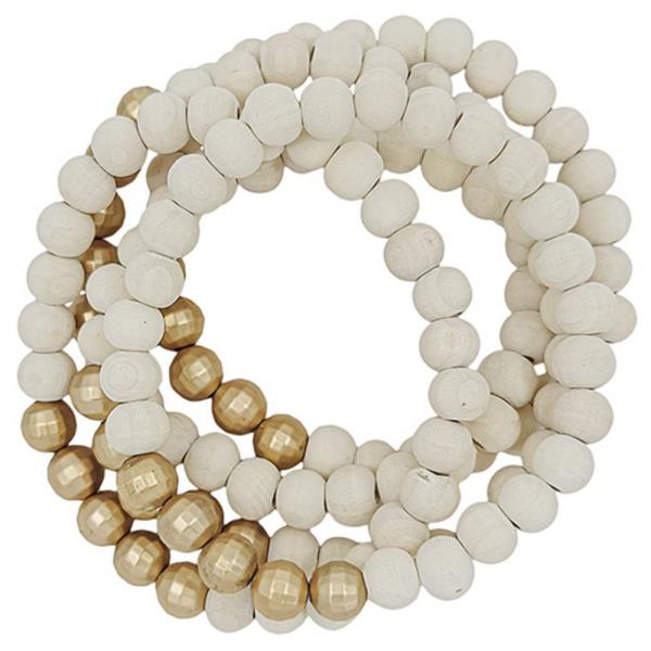 Wood Metal Bead Stretch Bracelet Set