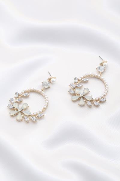 Flower Rhinestone Round Metal Dangle Earring