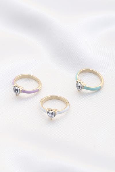 Heart Enamel Metal Ring Set