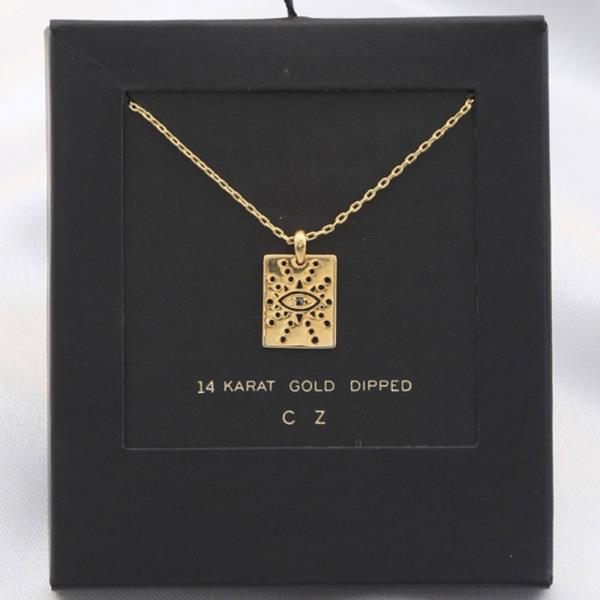 SQUARE EYE PENDANT 14 KARAT GOLD DIPPED NECKLACE