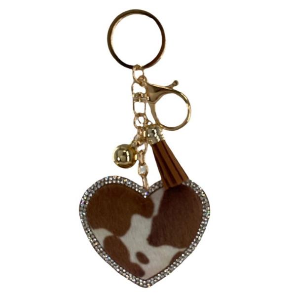 RHINESTONE HEART KEYCHAIN WITH TASSEL