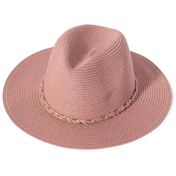 STRAW PANAMA HAT WITH METALLIC BRAIDED TRIM
