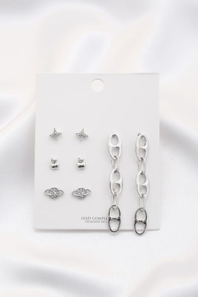 RHINESTONE EARRING 4 PAIR SET