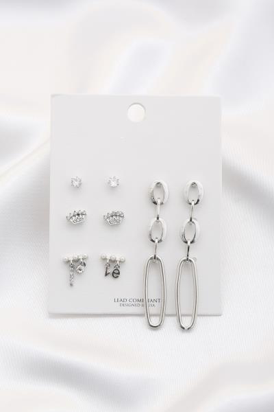 RHINESTONE EARRING 4 PAIR SET