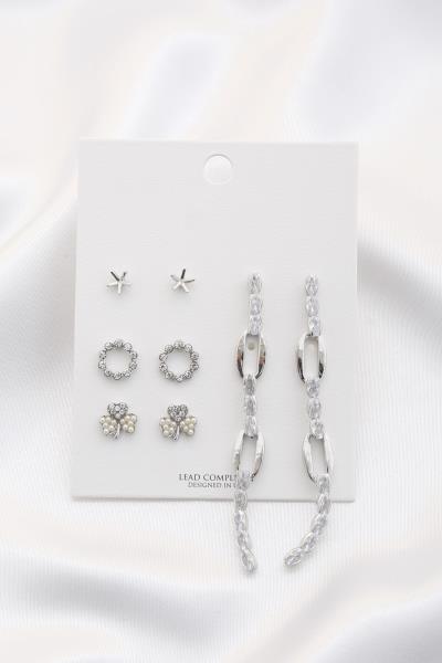 RHINESTONE EARRING 4 PAIR SET