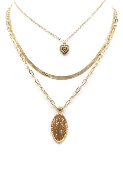 METAL CHAIN 3 LAYERED PENDANT NECKLACE
