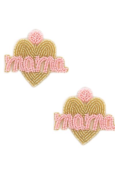 Seed Bead Heart Mama Dangle Earring