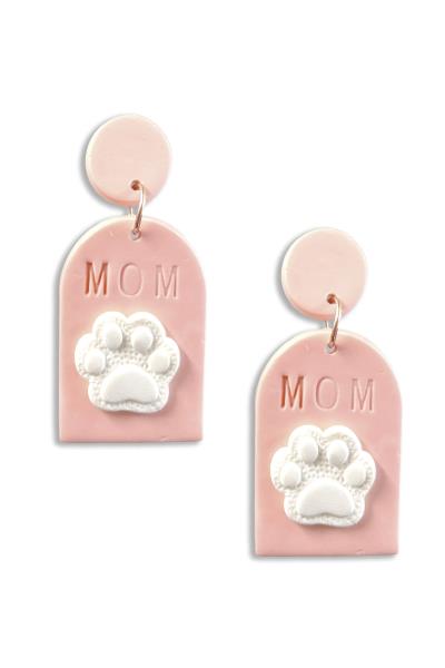 Clay Dog Paw Mom Dangle Earring