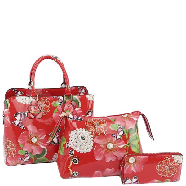 3In1 Floral Print Tote Bag With Bag Wallet Set
