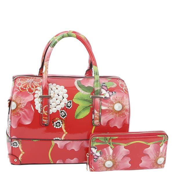 2IN1 Floral Print Duffel Bag with Wallet Set