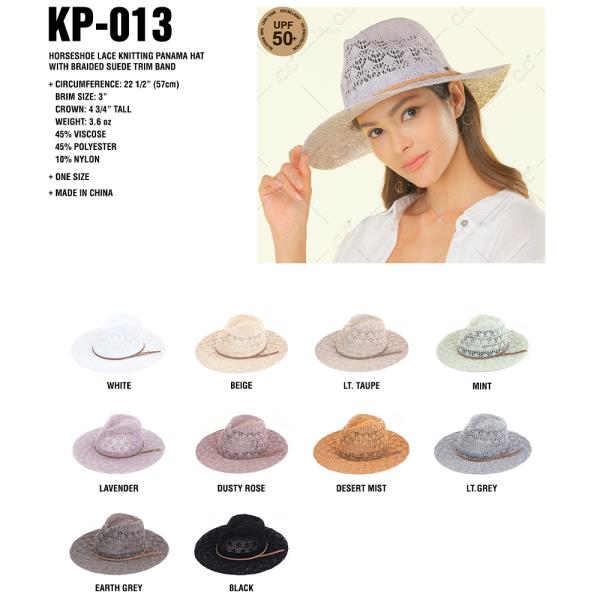 CC HORSESHOE LACE KNITTING PANAMA HAT WITH BRAIDED SUEDE TRIM BAND