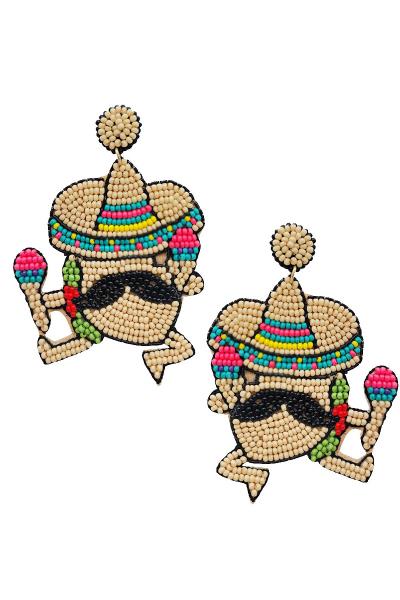 Cinco De Mayo Seed Bead Mexican Hat Taco Earring