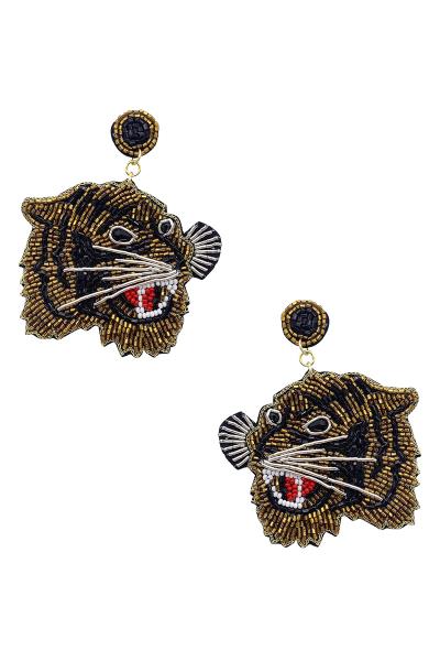 Seed Bead Tiger Dangle Earring