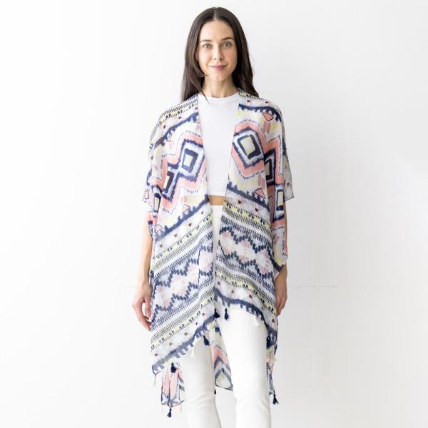Southwestern Print Kimono W Tassels