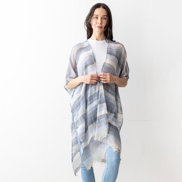 Stripe Faux Linen Kimono