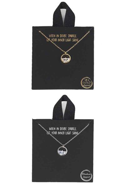 18K GOLD RHODIUM DIPPED ROUND PENDANT NECKLACE