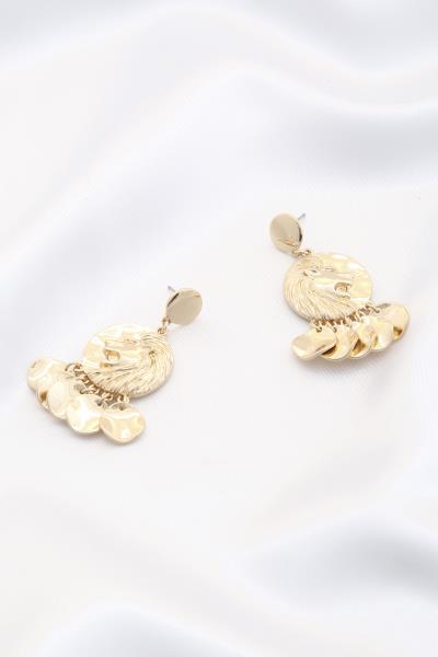 Lion Head Metal Disc Dangle Earring