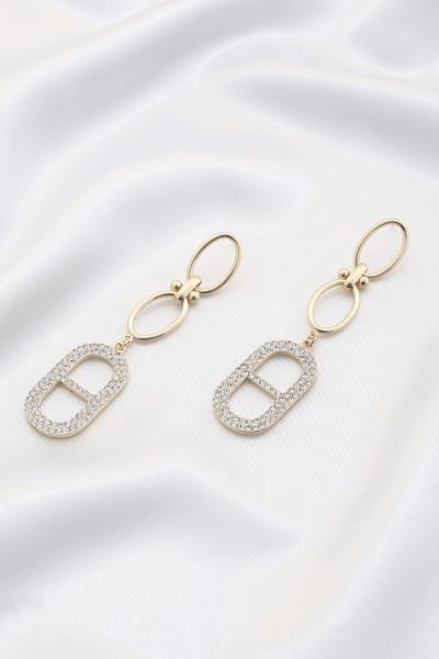 Oval Link Metal Rhinestone Dangle Earring