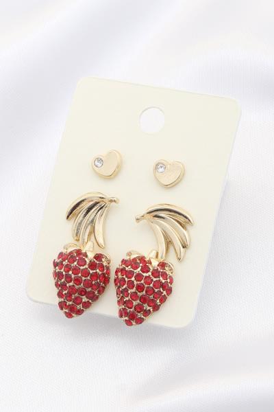 Strawberry Rhinestone Earring Set