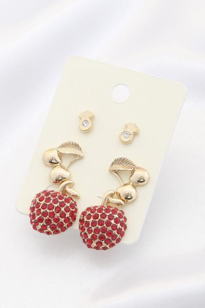 Cherry Rhinestone Earring Set