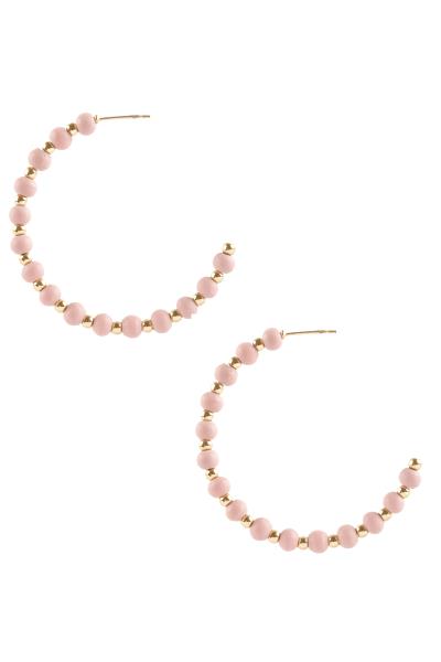 WOOD METAL BALL HOOP EARRING