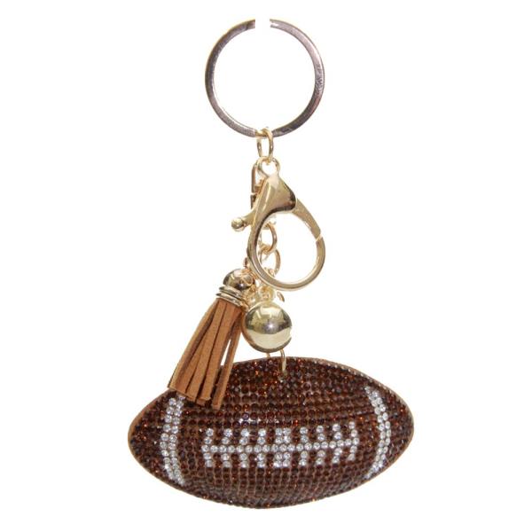 RHINESTONE FOOTBALL KEYCHAIN WITH TASSEL