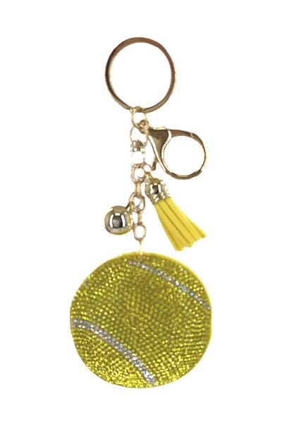 RHINESTONE TENNIS BALL KEYCHAIN WITH TASSEL
