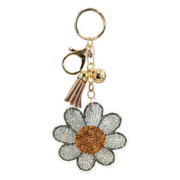 RHINESTONE FLOWER KEYCHAIN WITH TASSEL