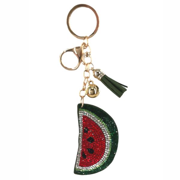 RHINESTONE WATERMELON KEYCHAIN WITH TASSEL