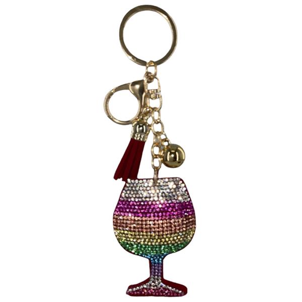 RHINESTONE WINE KEYCHAIN WITH TASSEL