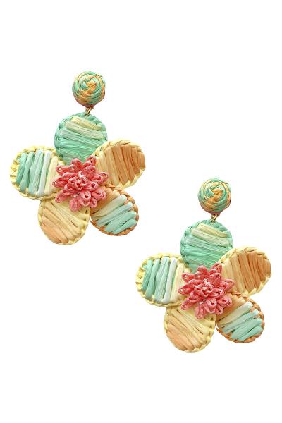 Raffia Flower Dangle Earring