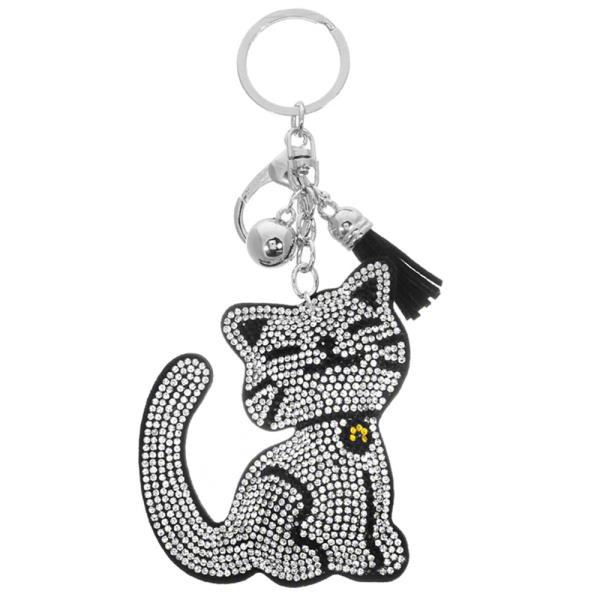 RHINESTONE CRYSTAL KEYCHAIN SMILE CAT