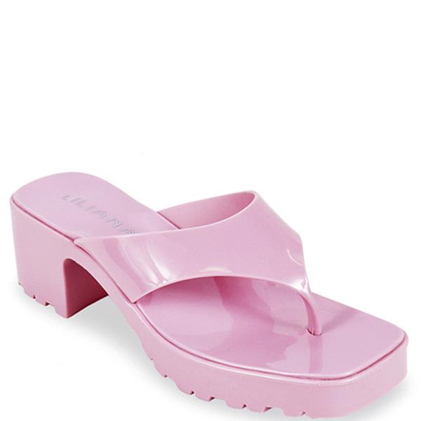 GLOSS JELLY THONG STRAP THICK HEEL SLIPPER 18 PAIRS