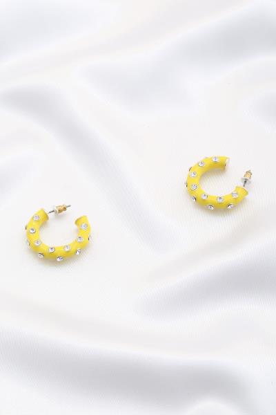COLOR METAL RHINESTONE OPEN HOOP EARRING