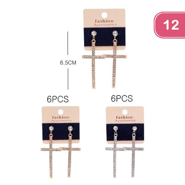 Rhinestone Cross Dangle Earring (12 Units)