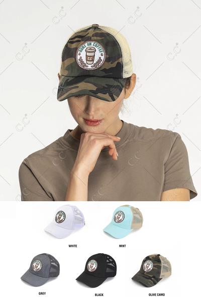 RUNS ON COFFEE PATCH CRISS-CROSS PONY CAP